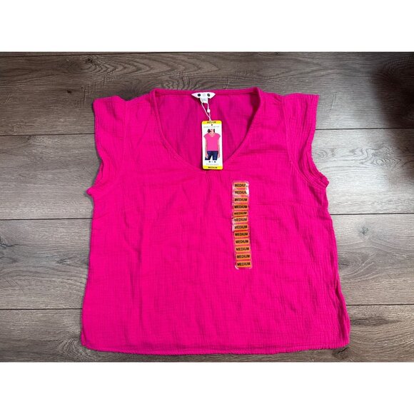 Three Dots Fuchsia Double Gauze Top NWT M - Picture 2 of 8